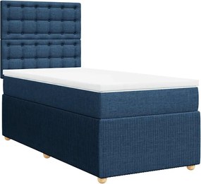 vidaXL Κρεβάτι Boxspring με Στρώμα Μπλε 90x190 εκ.Υφασμάτινο