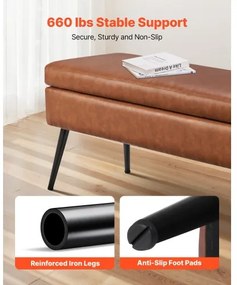 VEVOR PU Leather Storage Ottoman Bench Bench with Storage and Metal Legs Brown