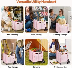 VEVOR Foldable Cart with Stair Climbing Wheels Collapsible Rolling Crate 65L