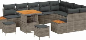 vidaXL Σετ Καναπέ Κήπου με μαξιλάρι 12 pcs Γκρι Πολυ ράταν