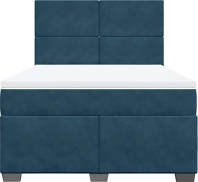 vidaXL Κρεβάτι Boxspring με Στρώμα Μπλε 140x190 εκ. Βελούδινο