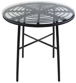 Τραπέζι Κήπου ArteLibre APPIUS Μαύρο Μέταλλο/Rattan/Γυαλί 70x70x74cm