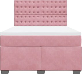 vidaXL Κρεβάτι Boxspring με Στρώμα Ροζ 140x200 εκ. Βελούδινο