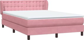 vidaXL Box Spring κρεβάτι με στρώμα ροζ 140x220 cm Βελούδινο