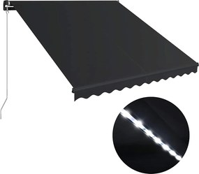 vidaXL Χειροκίνητη τέντα με ηλιακό LED 3 x 2,5 m Ανθρακί