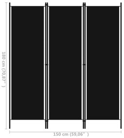 vidaXL Διαχωριστικό Δωματίου με 3 Πάνελ Μαύρο 150 x 180 εκ.