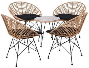 SALSA Coral Coffee Set Κήπου Μέταλλο Μαύρο - Γυαλί - Wicker Φυσικό: Τραπεζάκι 4 Πολυθρόνες  TableΦ52x53 Armchair72x62x81cm [-Μαύρο-, -Φυσικό-] [-Wicker-, -Μέταλλο-] Ε283,S4