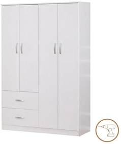 Ντουλάπα ρούχων τετράφυλλη Zelia με 2 συρτάρια σε λευκή απόχρωση 120x42x180εκ 120x42x180 εκ.