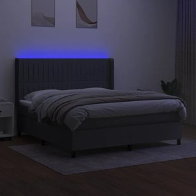 vidaXL Κρεβάτι Boxspring με Στρώμα &amp; LED Σκ.Γκρι 180x200 εκ Υφασμάτινο