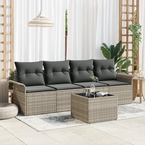 vidaXL Σετ Καναπέ Κήπου 5 κομματιών με Μαξιλάρια Ανοιχτό Γκρι Πολυ Ρατάν