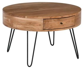 Τραπέζι Σαλονιού KARIM Φ70x42cm Ακακία Φυσικό/Μετ.Μαύρο