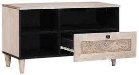 vidaXL Ντουλάπι TV με συρτάρι Λευκό 80 x 33 x 46 εκ Μασίφ ξύλο μάνγκο