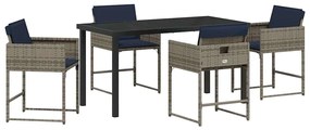 vidaXL Σέτ φαγητού για κήπο με μαξιλάρι 5 pcs Γκρι Πολυ ράταν