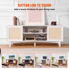 Βάση τηλεόρασης VEVOR Rattan 191cm Ντουλάπι τηλεόρασης Boho Ντουλάπι τηλεόρασης Λευκό