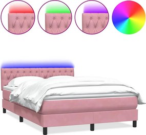 vidaXL Κρεβάτι Boxspring με Στρώμα &amp; LED ροζ 160x220 cm Βελούδινο