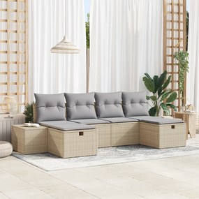 vidaXL σετ καναπέ κήπου 6 τεμαχίων με μαξιλάρια σε μπεζ πολυκαρβονικό