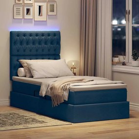 vidaXL LED Κρεβάτι αποθήκευσης με στρώμα Μπλε 90 x 200 cm Ύφασμα