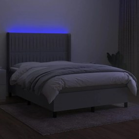vidaXL Κρεβάτι Boxspring με Στρώμα &amp; LED Αν.Γκρι 140x190εκ. Υφασμάτινο