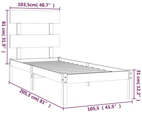 vidaXL Πλαίσιο Κρεβατιού Λευκό 100 x 200 εκ. από Μασίφ Ξύλο Πεύκου