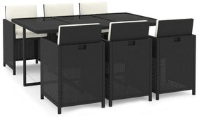 vidaXL Σετ Τραπεζαρίας Κήπου 7 τεμ. Μαύρο Συνθετικό Ρατάν με Μαξιλάρια