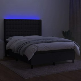 vidaXL Κρεβάτι Boxspring με Στρώμα &amp; LED Μαύρο 140x200 εκ. Υφασμάτινο