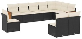 vidaXL Σαλόνι Κήπου Σετ 10 Τεμαχίων Μαύρο Συνθετικό Ρατάν με Μαξιλάρια