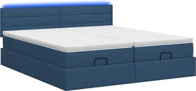 vidaXL Κρεβάτι Ottoman με Στρώμα και LED Μπλε 180 x 200 cm Ύφασμα