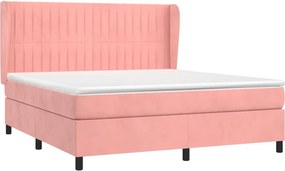 vidaXL Κρεβάτι Boxspring με Στρώμα Ροζ 180x200 εκ. Βελούδινο