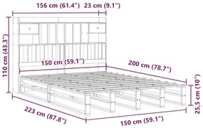 Κρεβάτι Βιβλιοθήκη Χωρίς Στρώμα 150x200 εκ Μασίφ Ξύλο Πεύκου - Λευκό