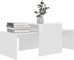 vidaXL Σετ Τραπεζάκια Σαλονιού Γυαλ. Λευκό 100x48x40 εκ. Επεξ. Ξύλο