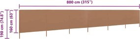 vidaXL Προστατευτικό Αέρα με 6 Πάνελ Taupe 800 x 160 εκ. Υφασμάτινο