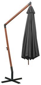 Ομπρέλα Κρεμαστή με Ιστό Ανθρακί 3,5 x 2,9 μ. Μασίφ Ξύλο Ελάτης - Ανθρακί