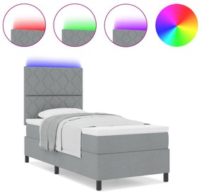 vidaXL Κρεβάτι με ημι-στρώμα και LED φως σε Γκρι, 90 x 200 cm