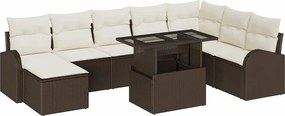 vidaXL Σετ Καναπέ Κήπου με μαξιλάρι 9 pcs Καφέ και κρεμ