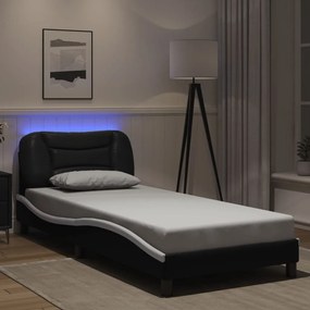 vidaXL Πλαίσιο κρεβατιού με LED χωρίς στρώμα Hvar Μαύρο/Λευκό 90x190 εκ.