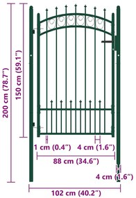 vidaXL Πόρτα Περίφραξης με Ακίδες Πράσινη 100 x 150 εκ. Ατσάλινη