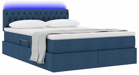 vidaXL LED Κρεβάτι αποθήκευσης με στρώμα Μπλε 140 x 200 cm Ύφασμα