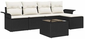 vidaXL Σετ Καναπέ Κήπου με μαξιλάρι 6 pcs Μαύρο Πολυ ράταν