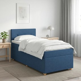 vidaXL Κρεβάτι box spring με στρώμα Μπλε 90 x 200 cm Ύφασμα