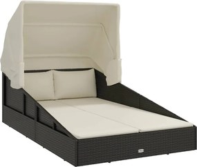 vidaXL Ξαπλώστρα με Πτυσσόμενη Οροφή Μαύρη 200x114x128 εκ. Συνθ. Ρατάν