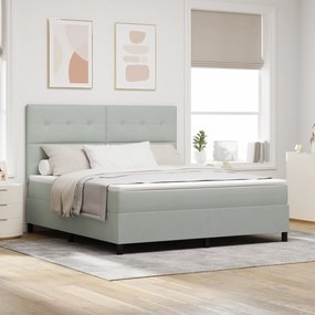 vidaXL Κρεβάτι Box Spring με Στρώμα Ανοιχτό Γκρι Super King Βελούδινο