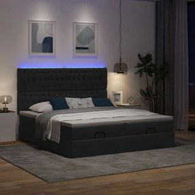 VidaXL Οθωμανικό κρεβάτι με στρώματα & LEDs Μαύρο 200x200cm ύφασμα