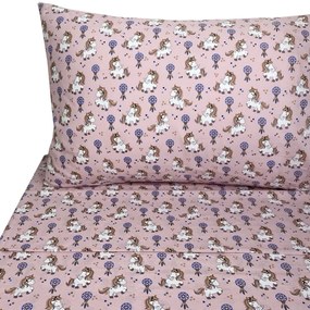 Παιδικά Σεντόνια Boho Unicorn (Σετ 3τμχ) Pink Astron Μονό 170x260cm 100% Πενιέ Βαμβάκι