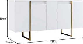 Μπουφές Luxe Megapap χρώμα λευκό - χρυσό 160x35x80εκ.