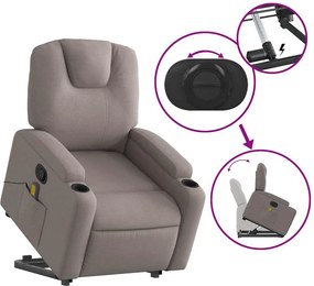 vidaXL Πολυθρόνα Μασάζ Ανακλινόμενη με Ανύψωση Taupe Υφασμάτινη