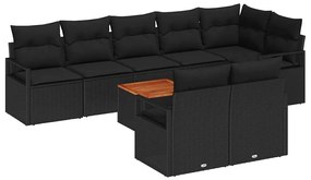 vidaXL Σετ Καναπέ Κήπου με μαξιλάρι 9 pcs Μαύρο Πολυ ράταν