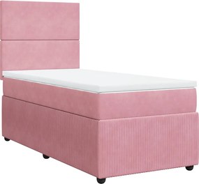 vidaXL Κρεβάτι Boxspring με Στρώμα Ροζ 90x200 εκ. Βελούδινο