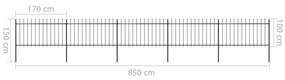 vidaXL Κάγκελα Περίφραξης με Λόγχες Μαύρα 8,5 x 1 μ. από Χάλυβα