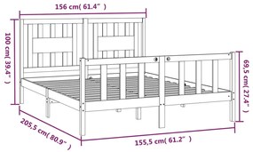 vidaXL Πλαίσιο Κρεβατιού με Κεφαλάρι Γκρι 150x200 εκ. Πεύκο King Size