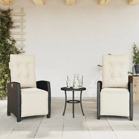 vidaXL Καρέκλες Κήπου Ανακλινόμενες 2 τεμ Μαύρο Συνθ. Ρατάν & Υποπόδιο